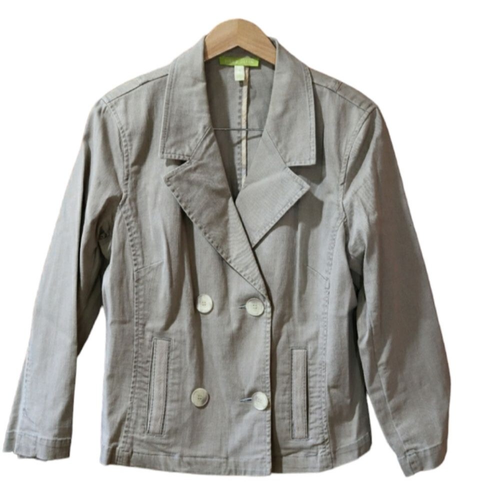 Vintage Sigrid Olsen Gray-Green Double-Breasted Blazer Jacket 14 Womens